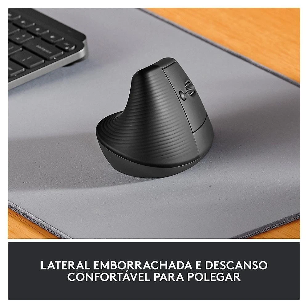 Mouse Sem Fio Logitech Lift, 4000 DPI, 6 Botões, Bluetooth, Ergonômico, USB, Grafite - 910-006466