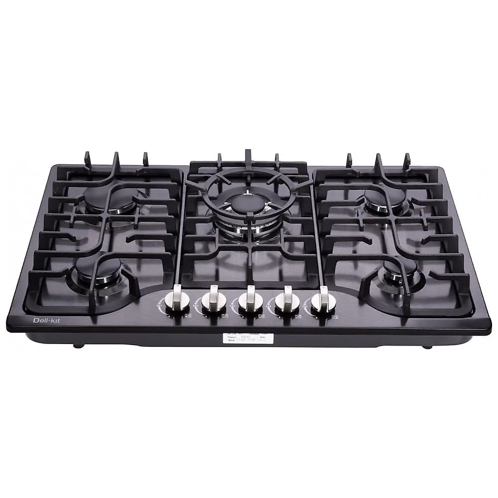 Cooktop a gás 5 bocas Deli-Kit inox escovado embutir queimadores selados em latão 110V