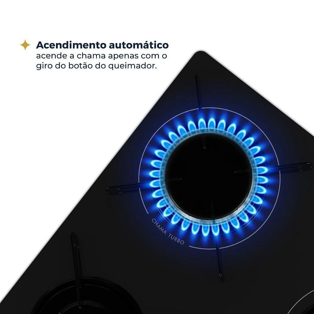 Cooktop a Gás Britânia BCT5P 5 Bocas Vidro Temperado Acendimento Superautomático Trempes Aço Esmaltado Preto Bivolt