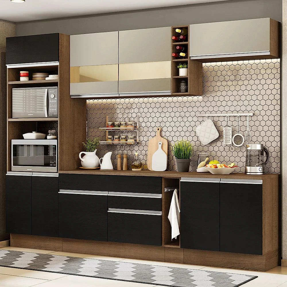 Cozinha completa madesa vicenza com armário e balcão + tampo rustic/preto/crema
