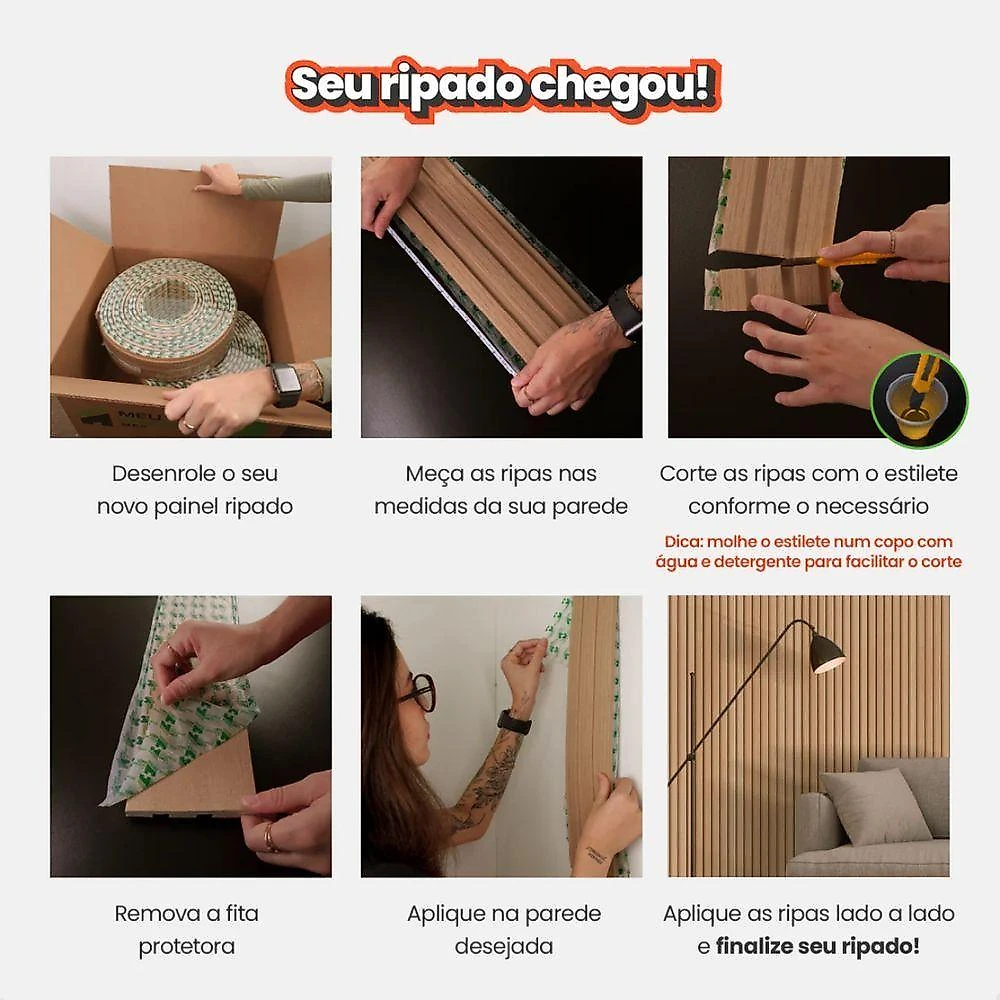 Painel Ripado Laminado De Eva Autocolante Flexível Rolo 10mt Carvalho