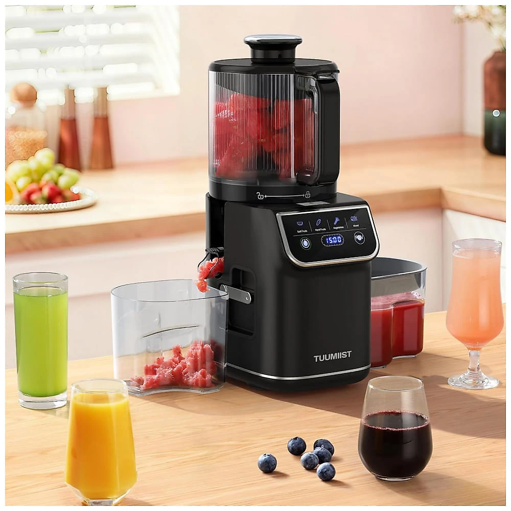 Extrator de Suco a Frio 3 em 1 TUUMIIST Preto Touch Bocal 16,5cm 3L 350W 120V, Modelo TM880SJ