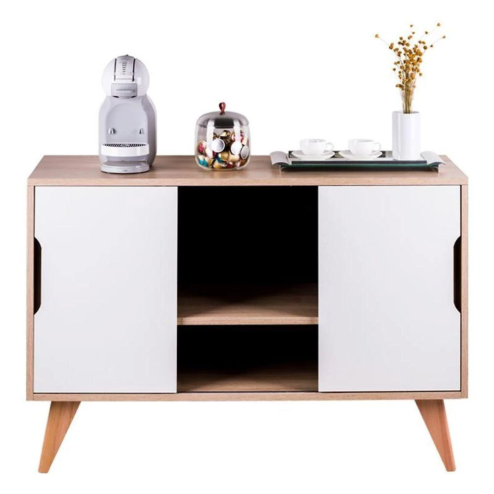 Buffet Aparador Murano Moderno 2 Portas MDP 115CM Carvalho e Branco Mercado das Prateleiras