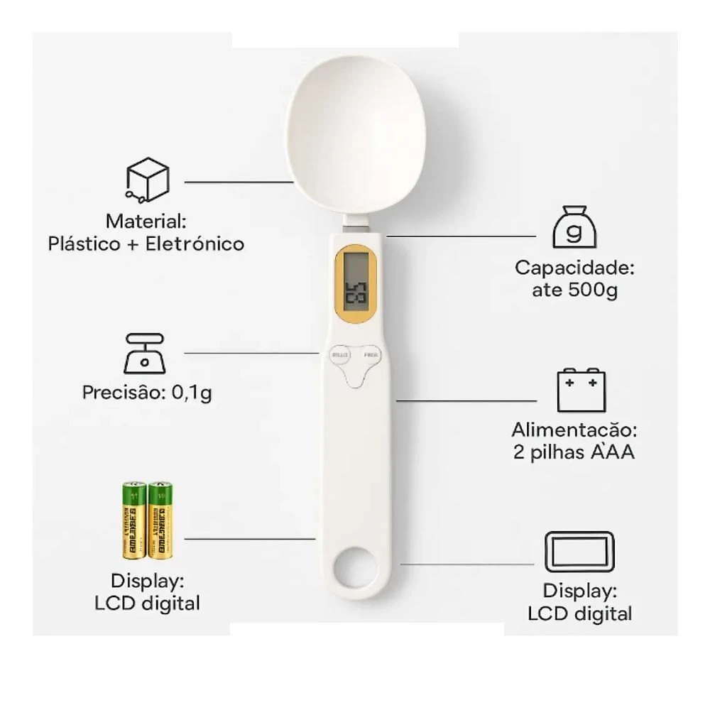 Colher Balança Digital Dosadora 500g Lcd Medidor Eletrônico de Precisão para Cozinha