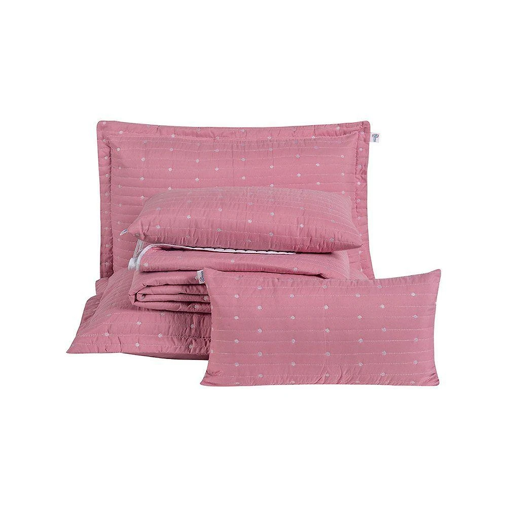 Kit Cobre Leito Casal Padrão 7 Peças Bordado Urbany 100% Poliéster Hipercal 400 Fios Cor:rosê
