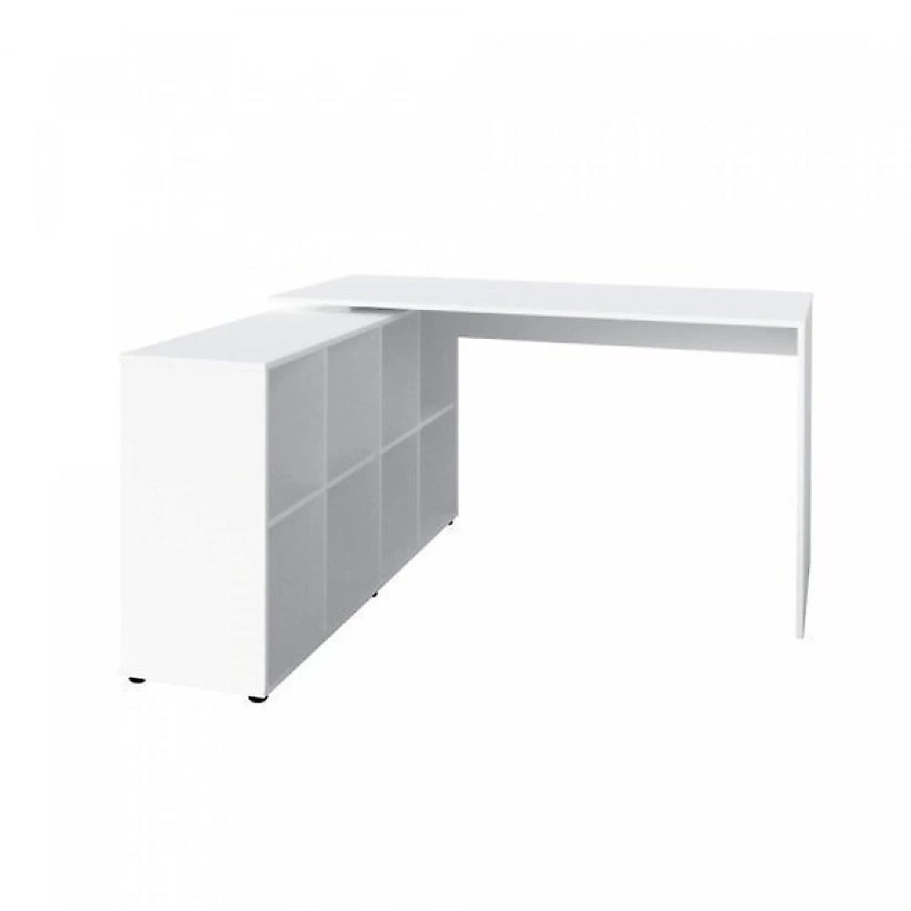 Kit 2 Peças com Escrivaninha em L Cubos e Estante Livreiro Conjunto para Escritório e Home Office com Mesa em L com Nichos e Estante com Nichos Branco