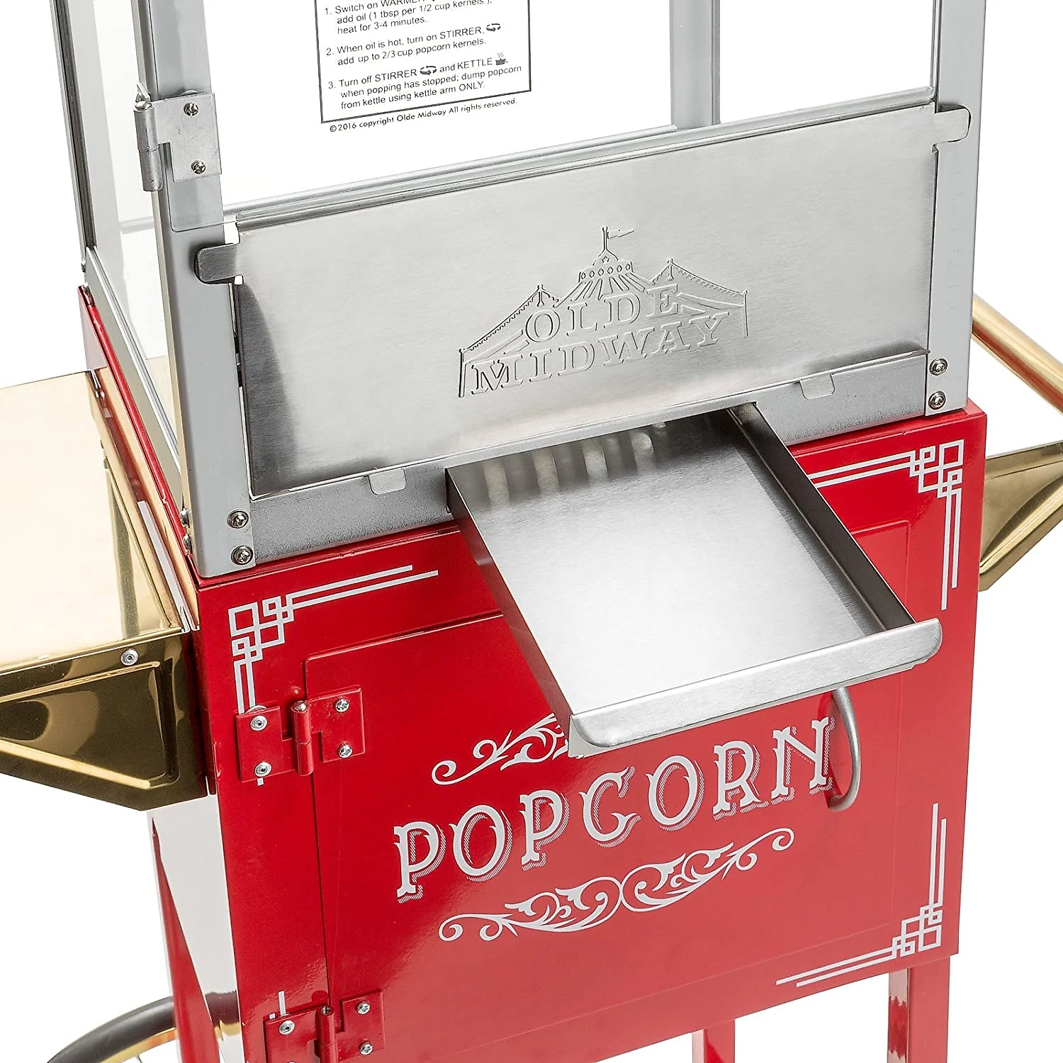 Olde Midway Vintage Máquina de Pipoca com Carrinho Capacidade 4L Vermelho