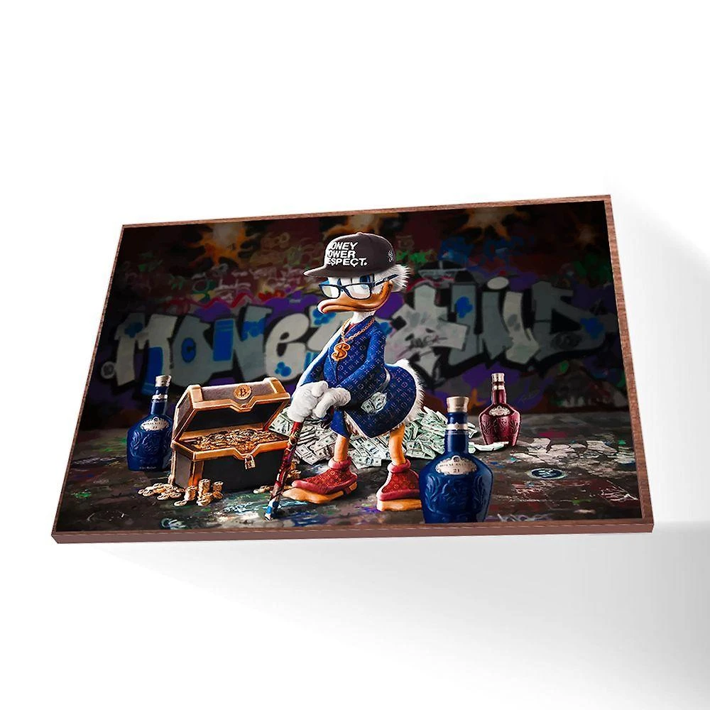 Quadro Tio Patinhas Vinil Sem Vidro Tamanho/moldura 60x40 Baixa Cor Madeira