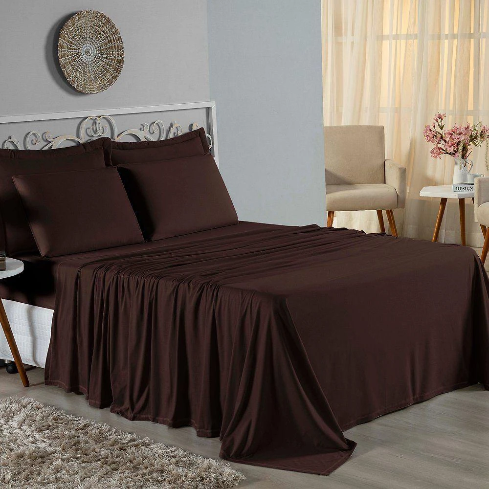 Lençol De Cima Queen Nobre 1 Peça 2,50m X 2,40m Malha 100% Algodão - Marrom