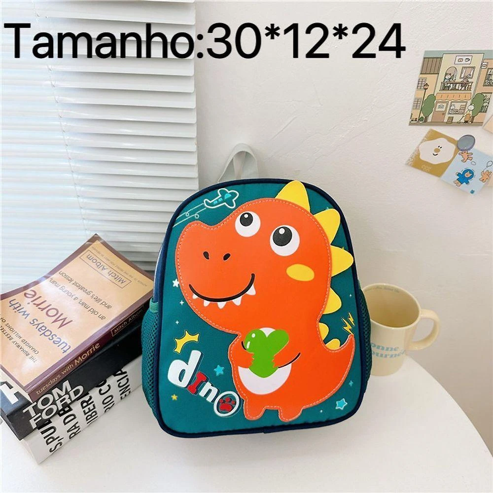 Mochila Infantil Escolar OEM Dinossauro 050 Laranja com Estampa Temática para Meninos e Meninas