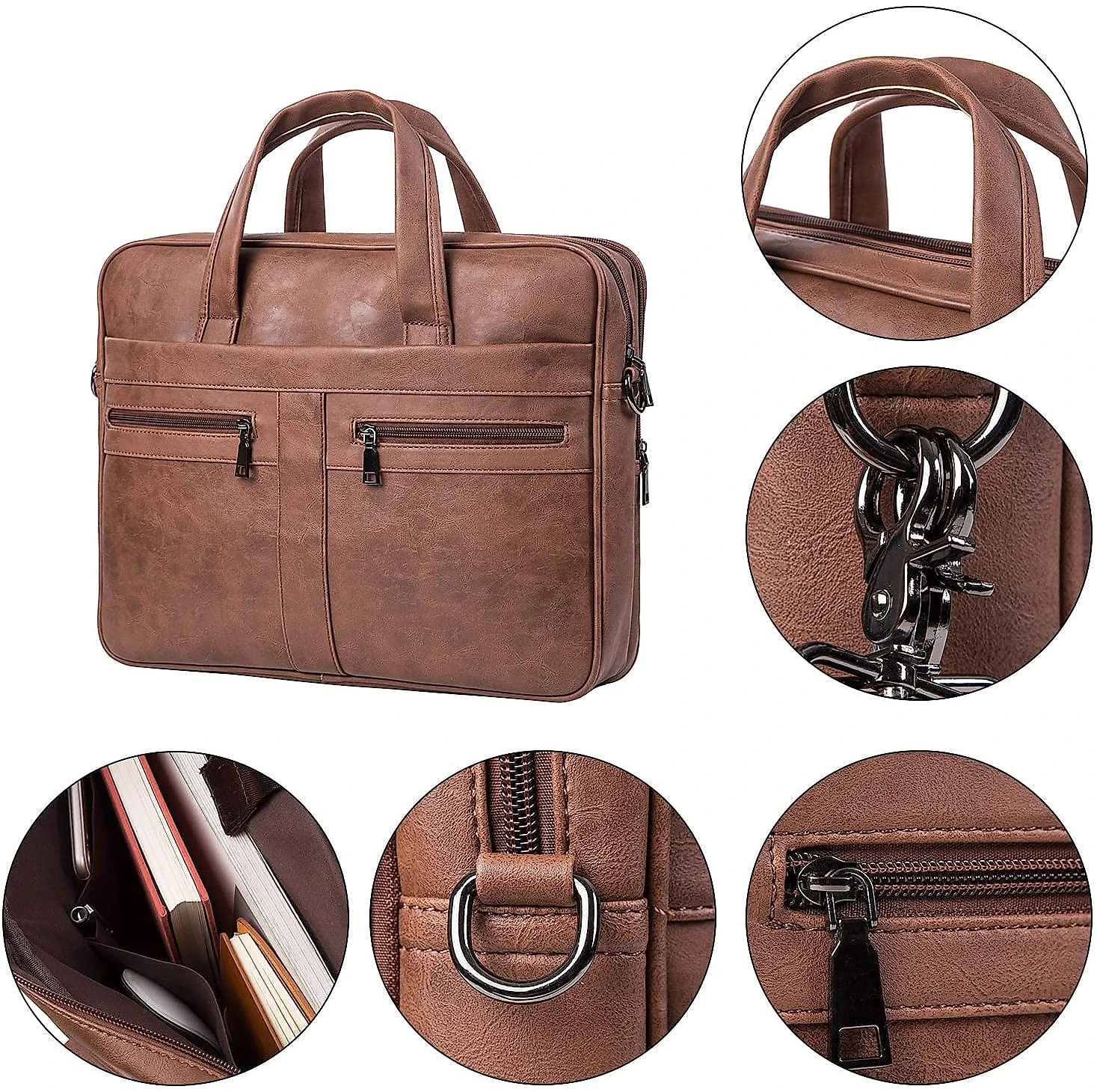 Seyfocnia BolsaMaleta de Couro Genuíno Masculina para Laptop 43 cm Marrom