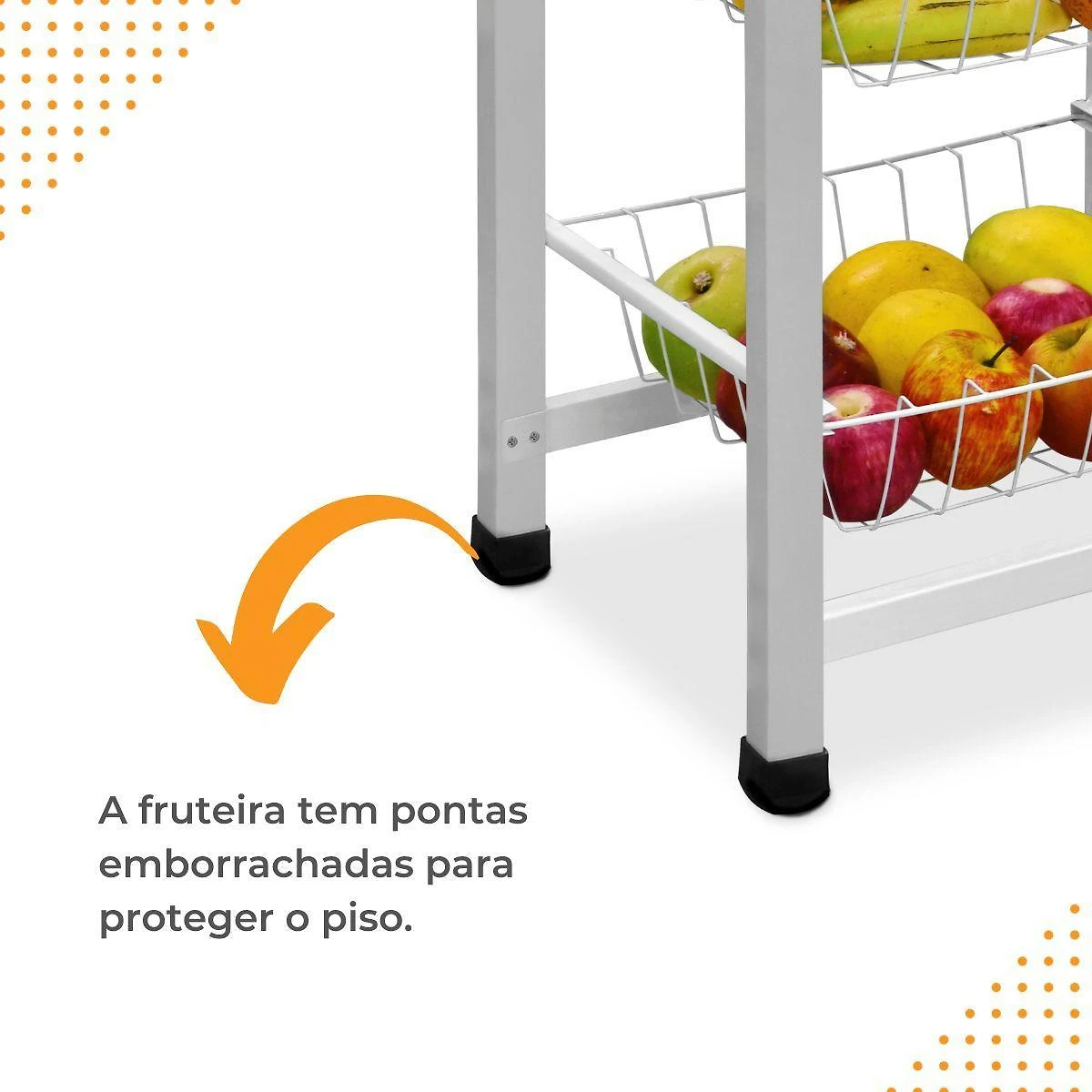 Miniatura Fruteira De Chão Aramada Cozinha Metal Madeira Moderna Mesa