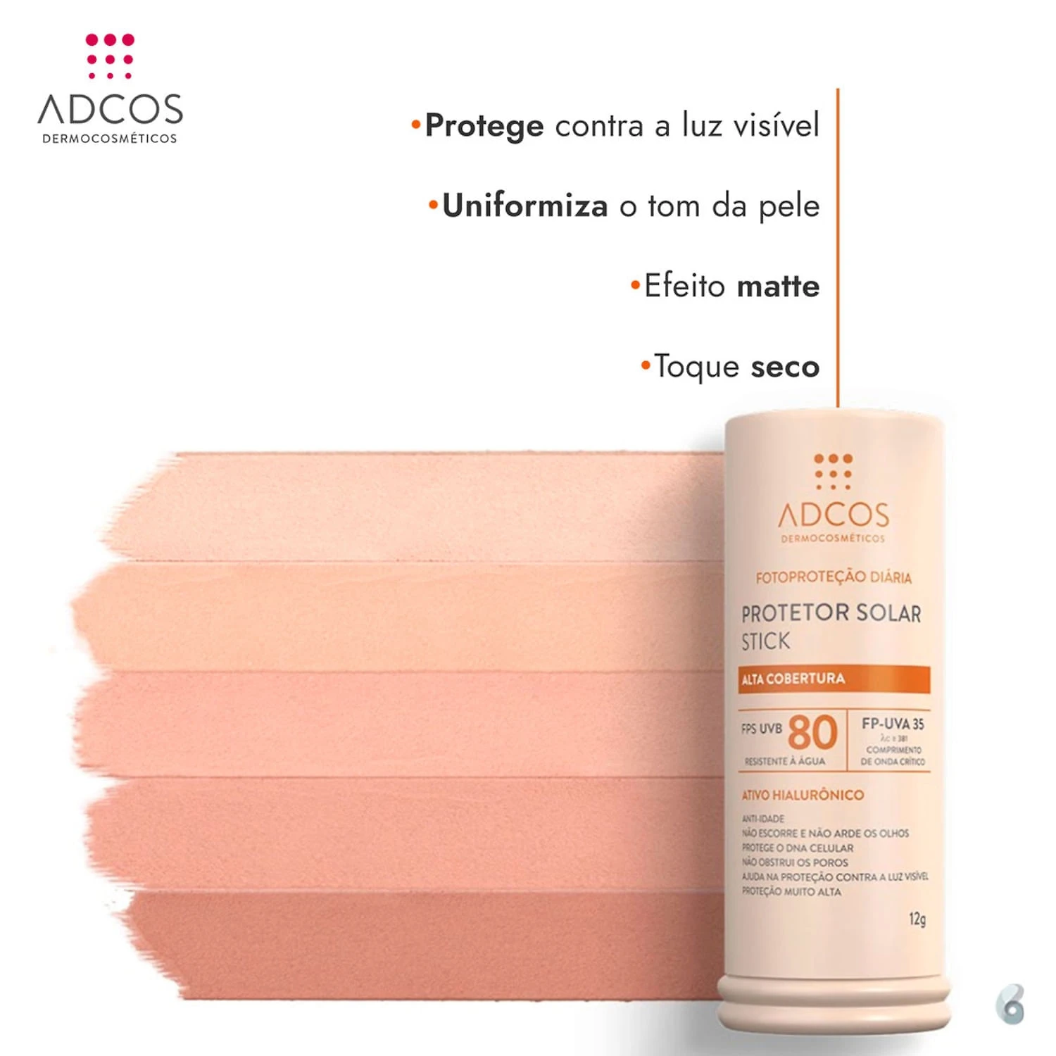 Miniatura Adcos Fotoproteção Diária FPS80 Stick Beige - Protetor Solar Facial com Cor 12g