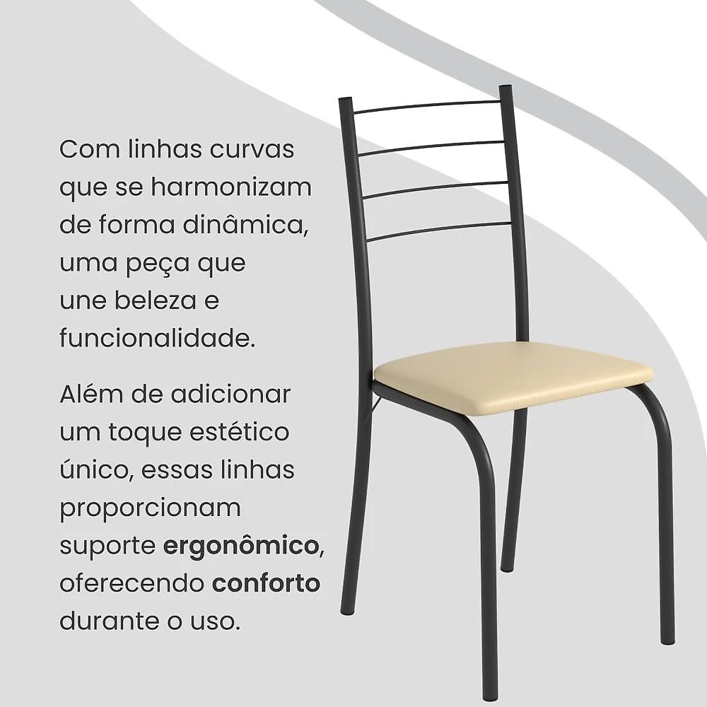 Conjunto Sala de Jantar Mesa Retangular 100x60cm Tampo Granito Ocre 4 Cadeiras Rio Creme / Preto Fosco