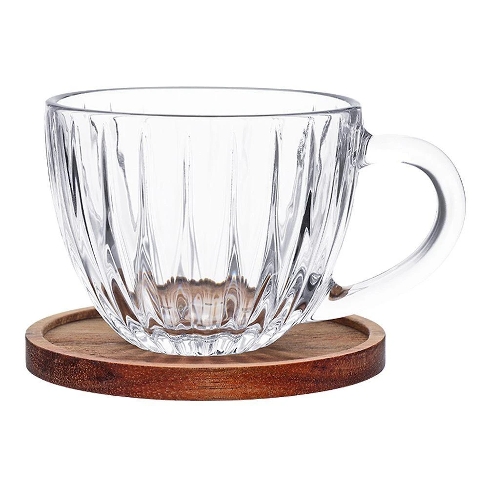 Xicara Montecarlo para Cha e Cafe Cristal com Pires Madeira Acacia 180ML Transparente Hauskraft