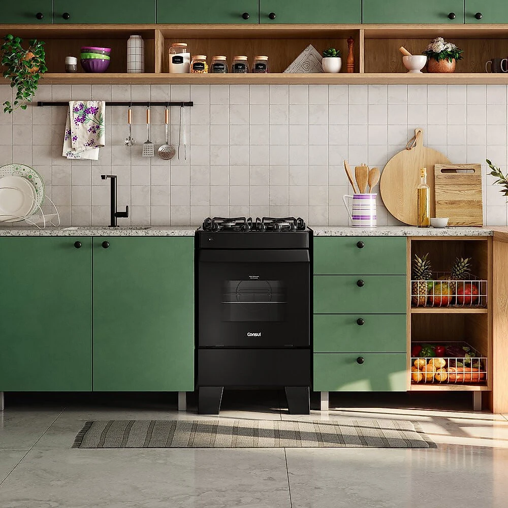 Fogão a Gás Consul 4 Bocas com Mesa de Vidro, Preto - CFO4VCE Preto - Bivolt