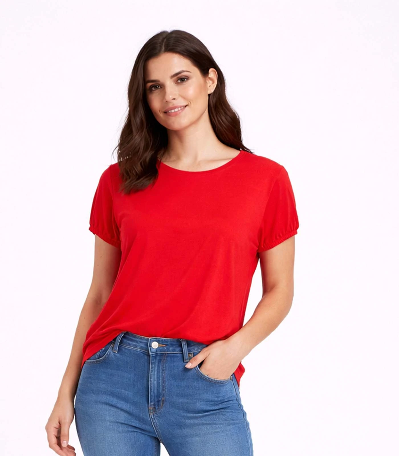 Blusa Feminina Elástico Nas Mangas Infinita Cor Vermelho