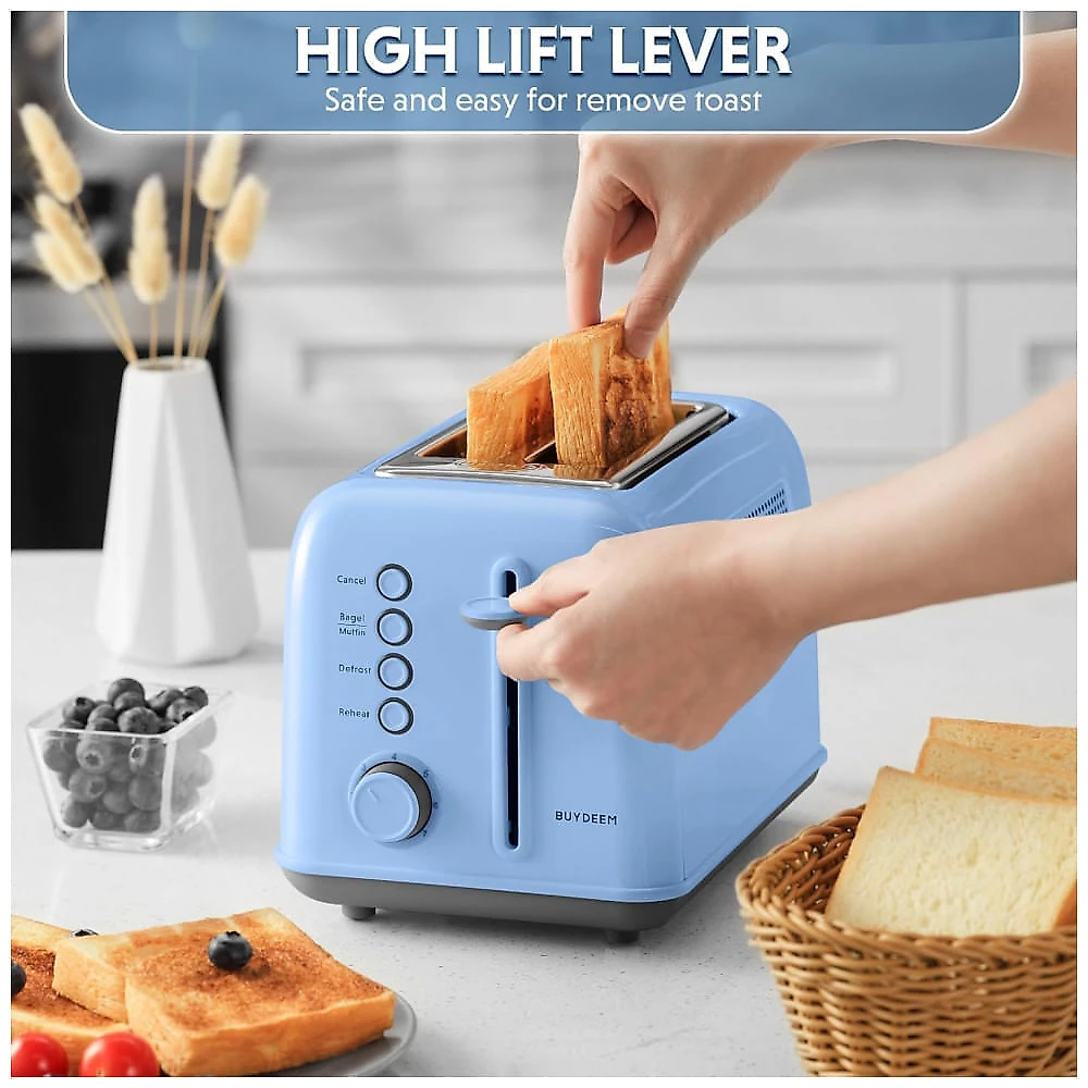 Torradeira BUYDEEM DT620 Azul 2 Fatias com Fendas Largas, Função Bagel e Muffin, Bandeja de Migalhas Removível e 7 Níveis de Tostagem, 110V
