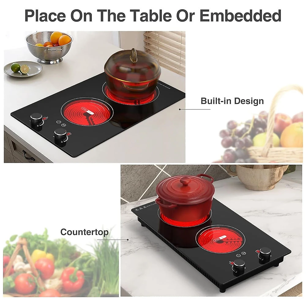 Cooktop Eltrico de Induo Porttil com Queimador Duplo, 9 Nveis de Potncia, Trava para Crianas, Temporizador, Indicador de Superfcie Quente e Proteo 110v