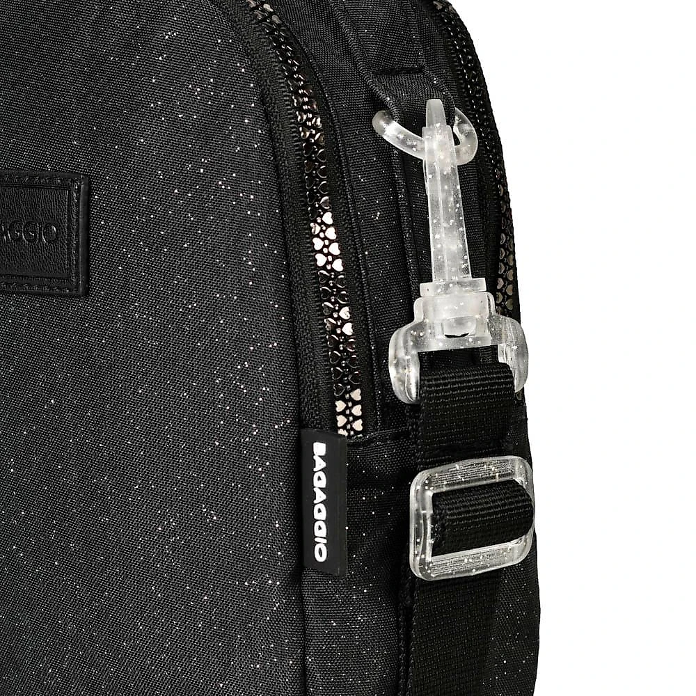 Bolsa Transversal Feminina Pequena Crinkle Glitter Preta