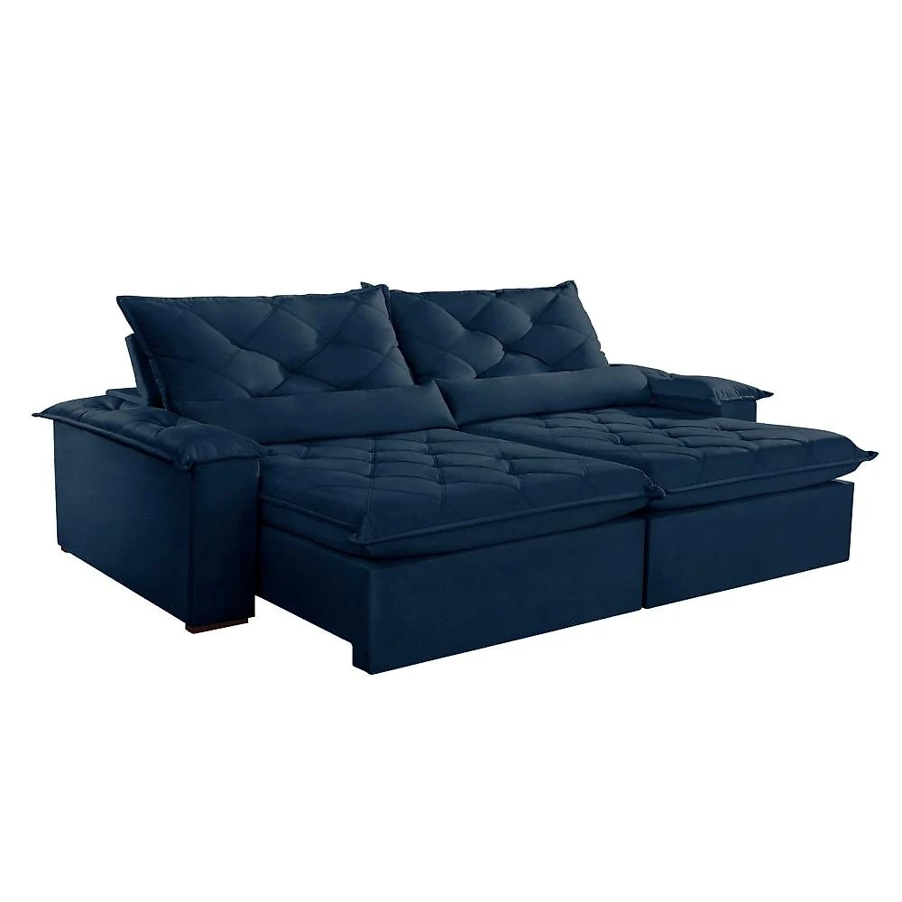 Sofá Retrátil e Reclinável 4 Lugares 220cm Diamond Super Pillow Montano Estofados Veludo Marinho