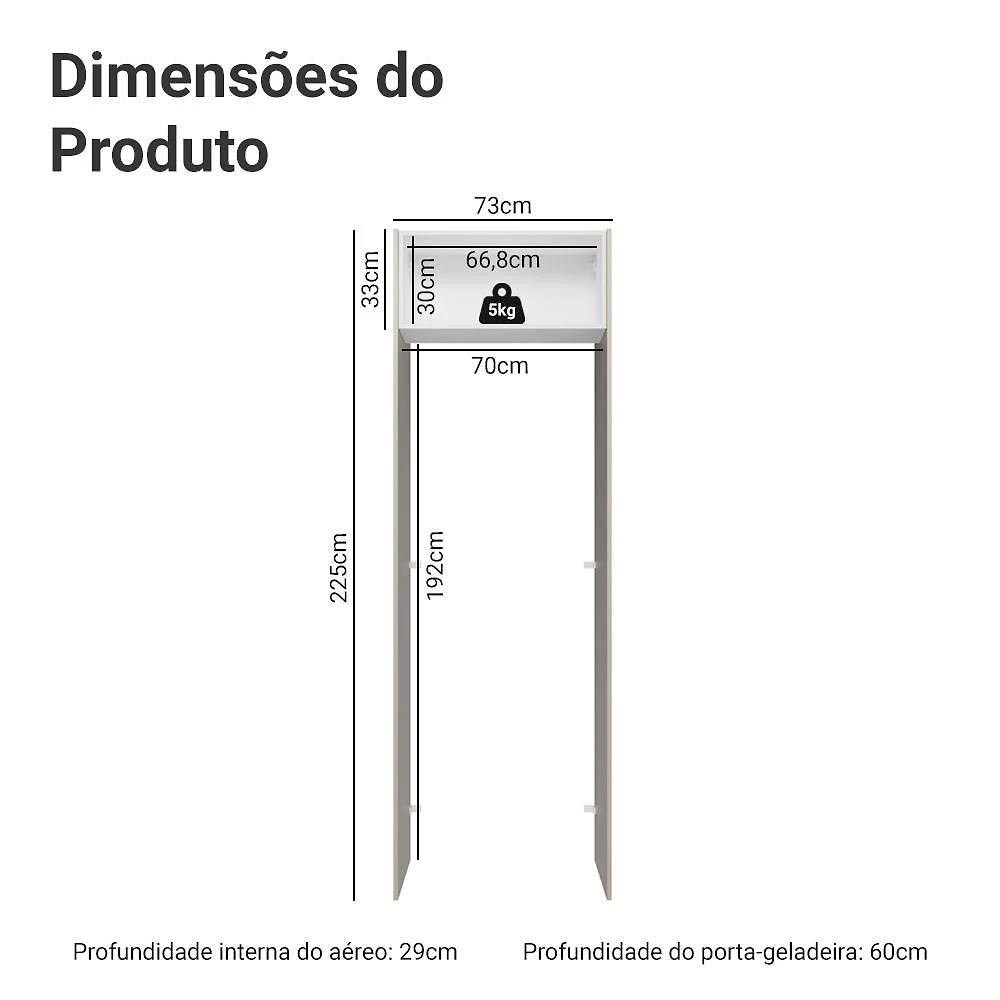 Porta-geladeira 73 cm 1 porta basculante crema/branco/crema vik madesa