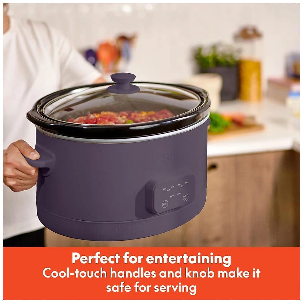 BELLA Slow Cooker Programável 5,7L com Revestimento Cerâmico Antiaderecente, Ajuste de Temperatura e Tampa de Vidro Temperado, Plum