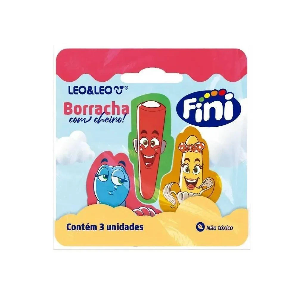 Borracha Leonora Mini com Cheiro Fini Embalagem com 3 Unidades Colorida