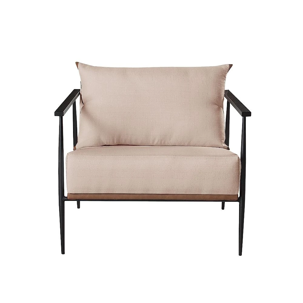 Poltrona em Estrutura de Metal, Estofada e Almofada Inclusa Ferco Poltrona em Linho 70cm com Estrutura de Metal Ferco Bege Claro