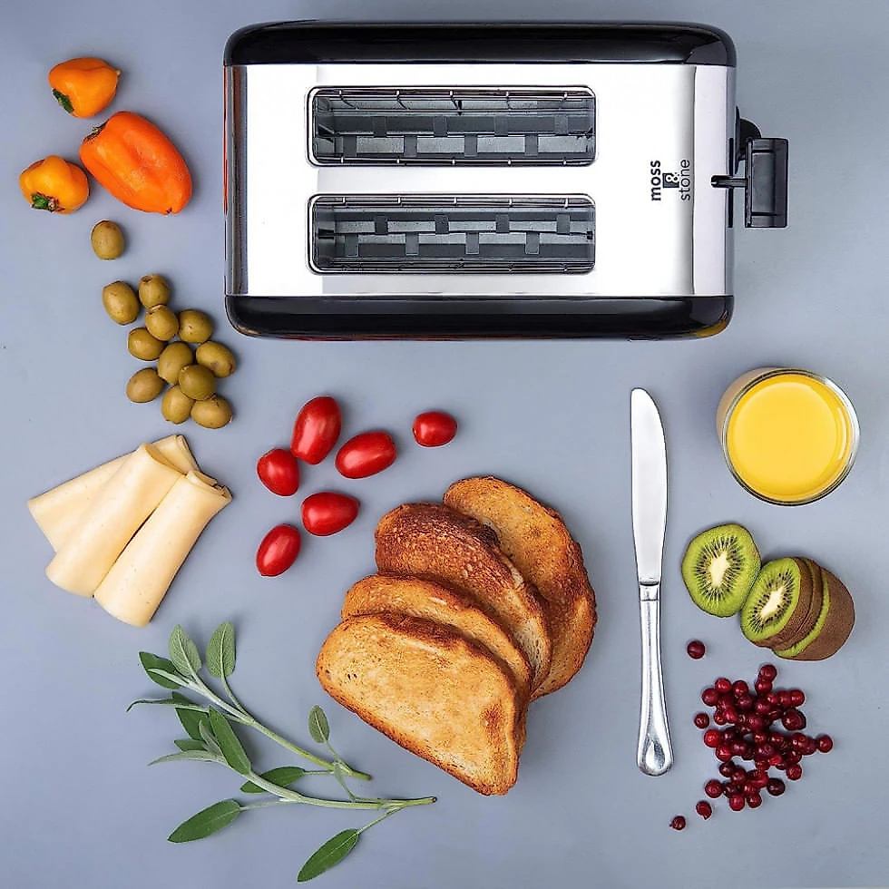 Torradeira Elétrica 2 Fatias com 5 Níveis de Tostagem e Bandeja de Migalhas Removível, 110V 850W, Moss  Stone, Preta e ...