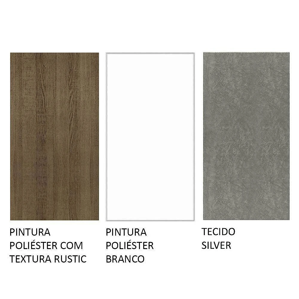 Conjunto sala de jantar mesa tampo de madeira 4 cadeiras rustic/branco/silver keila madesa