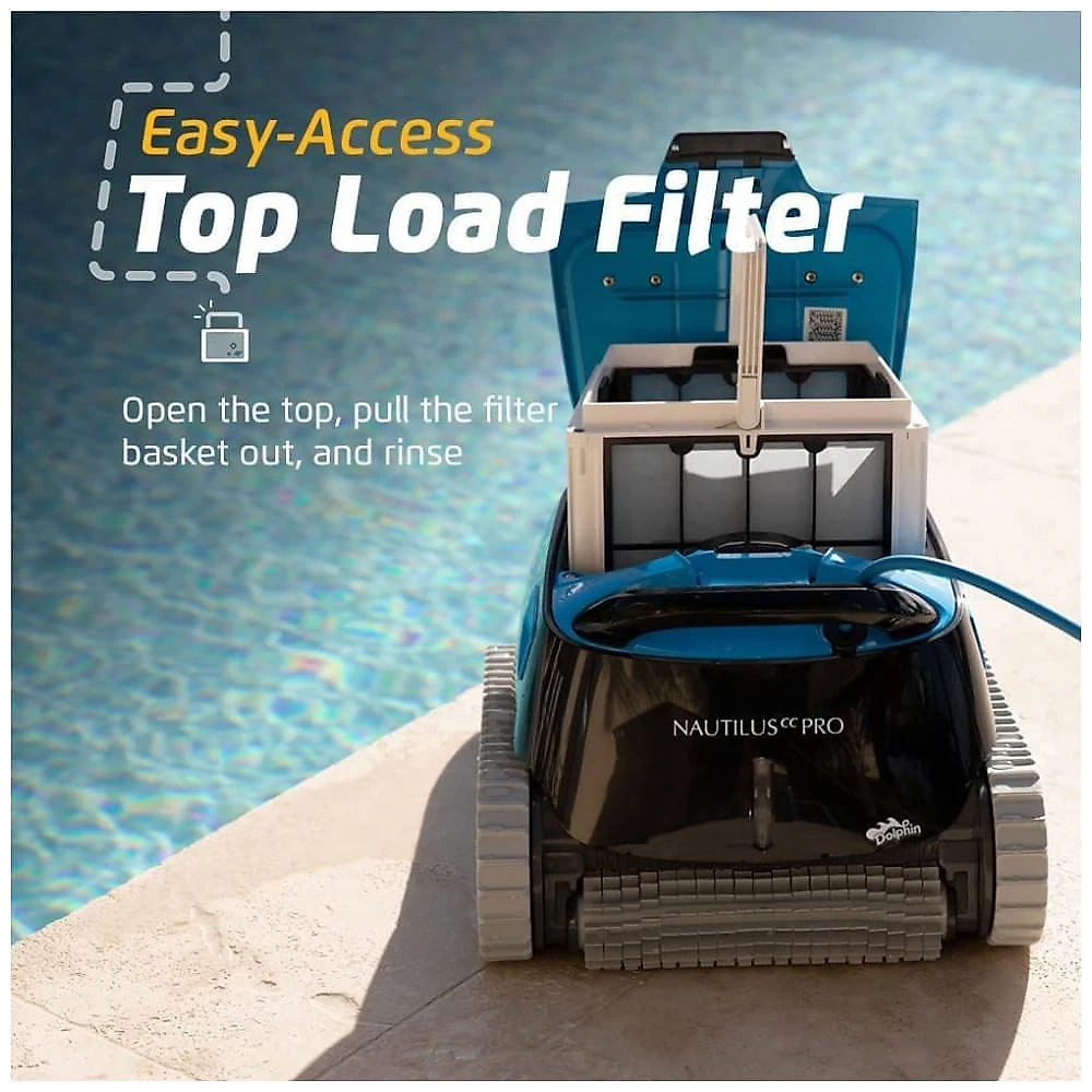 Robô Aspirador para Piscinas Dolphin Nautilus CC Pro Wi-Fi, Preto, Escovação Ativa, Navegação Inteligente, Cesto Filtro Top-Load, Modelo 2025﻿