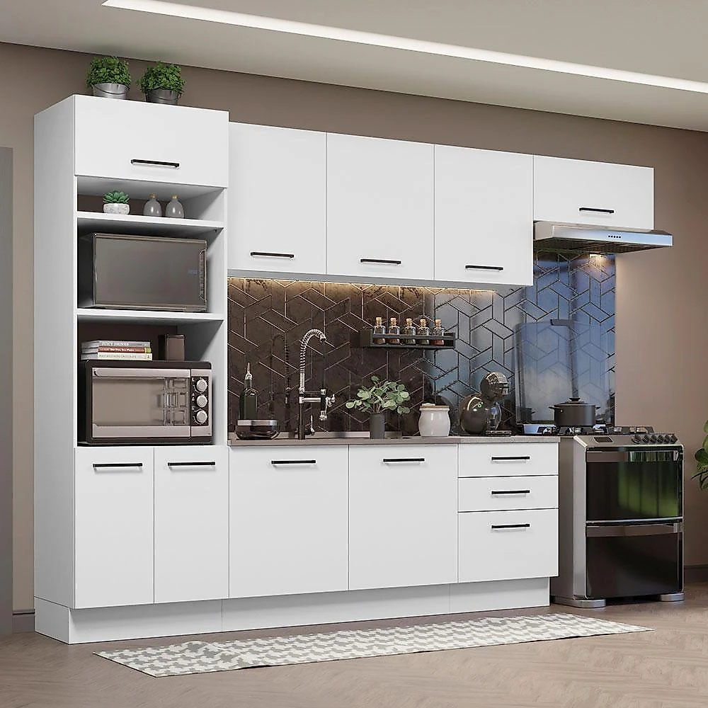 Cozinha completa madesa agata 330001 com armário e balcão (sem tampo e pia) - branco