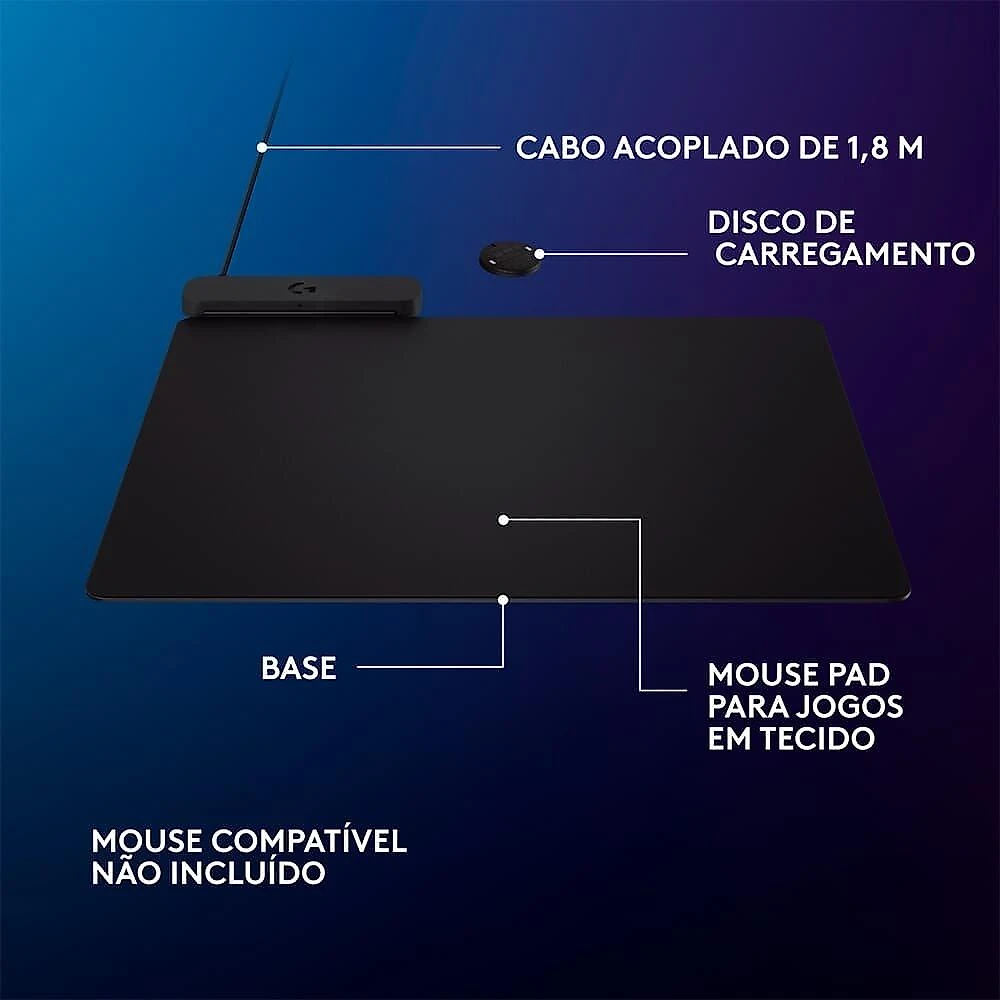 Mouse Pad Logitech G POWERPLAY 2, Carregamento sem Fio, Carregamento via USB-A, Compatível com a Tecnologia LIGHTSPEED - 947-000002