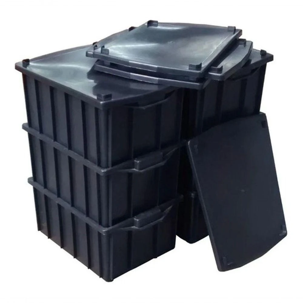 Kit 6 Caixas Plásticas Organizadoras 28L Tipo Container em Polipropileno Impermeável Preto Branco