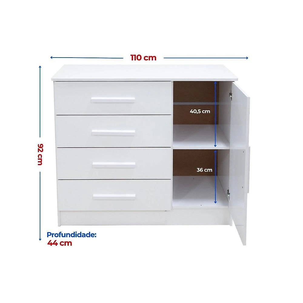 Quarto Infantil Completo com Guarda-roupa Cama 100% Mdf e Cômoda Angel Branco