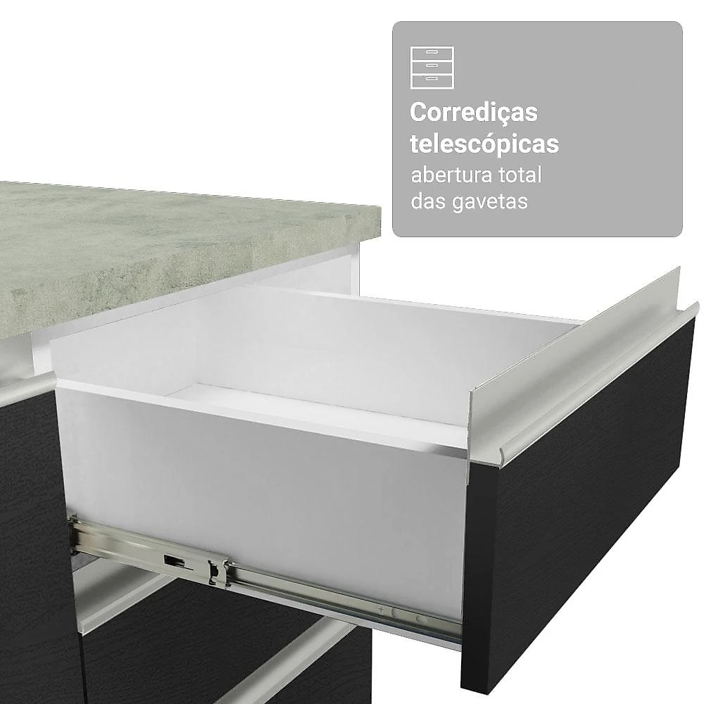 Armário de Cozinha Compacta 190cm Branco/Preto Glamy Madesa 05 Branco/Preto