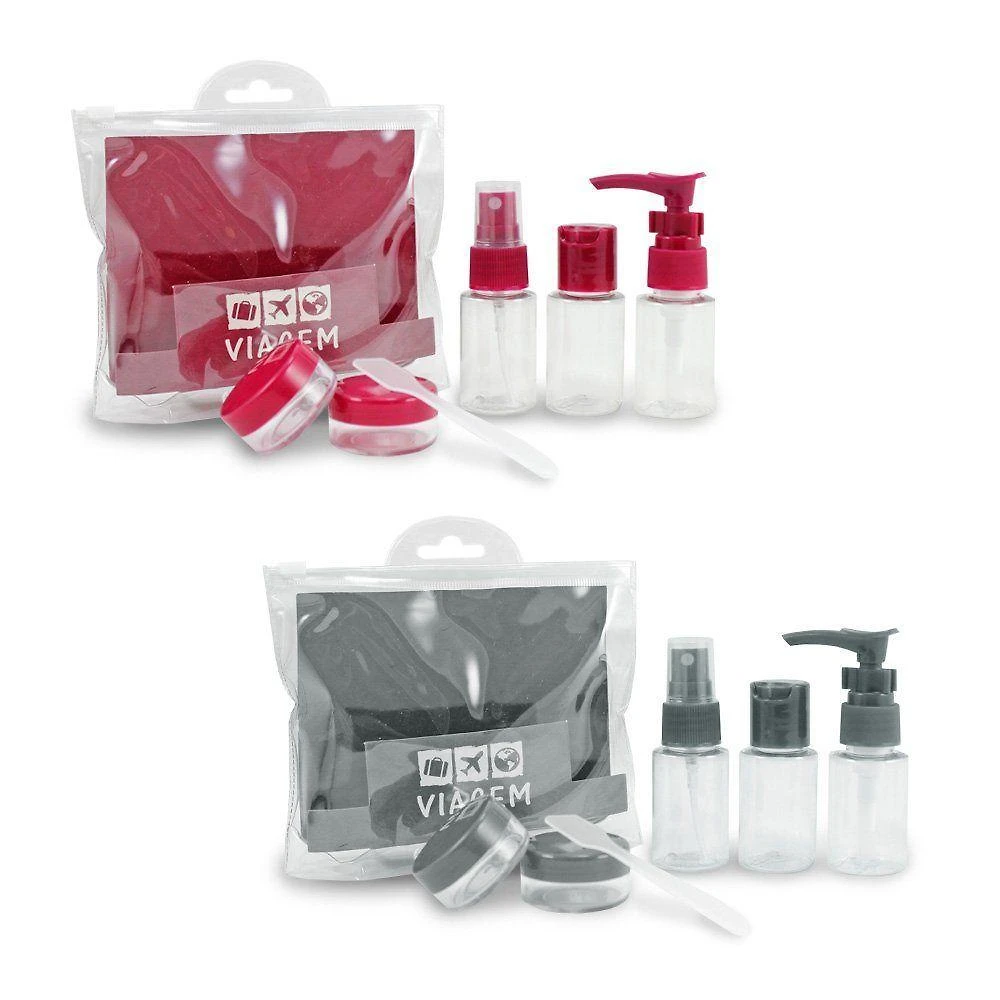 2 Kit De Frascos P/ Viagem De 7 Peças - Jacki Design Vinho / Cinza