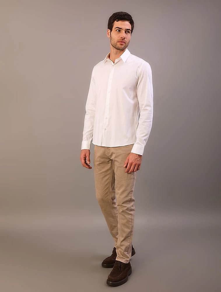 Camisa Masculina Manga Longa Slim Básica - Branco