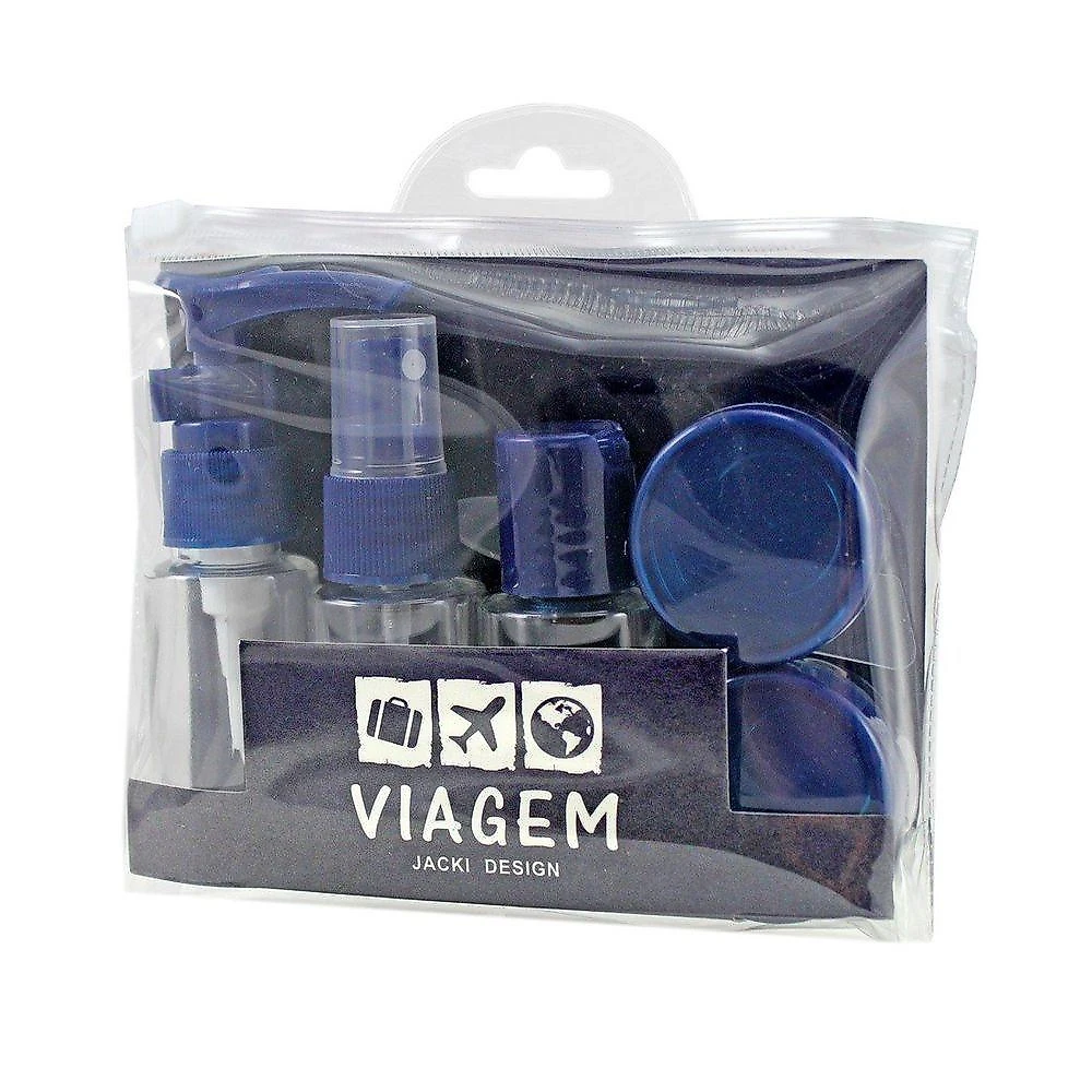 2 Kits De Frascos Para Viagem - 7 Peças E 10 Peças - Jacki Design Azul