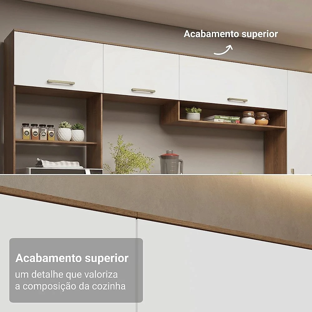 Armário de Cozinha Completa 285 cm Lille Madesa 01 Rustic/Branco