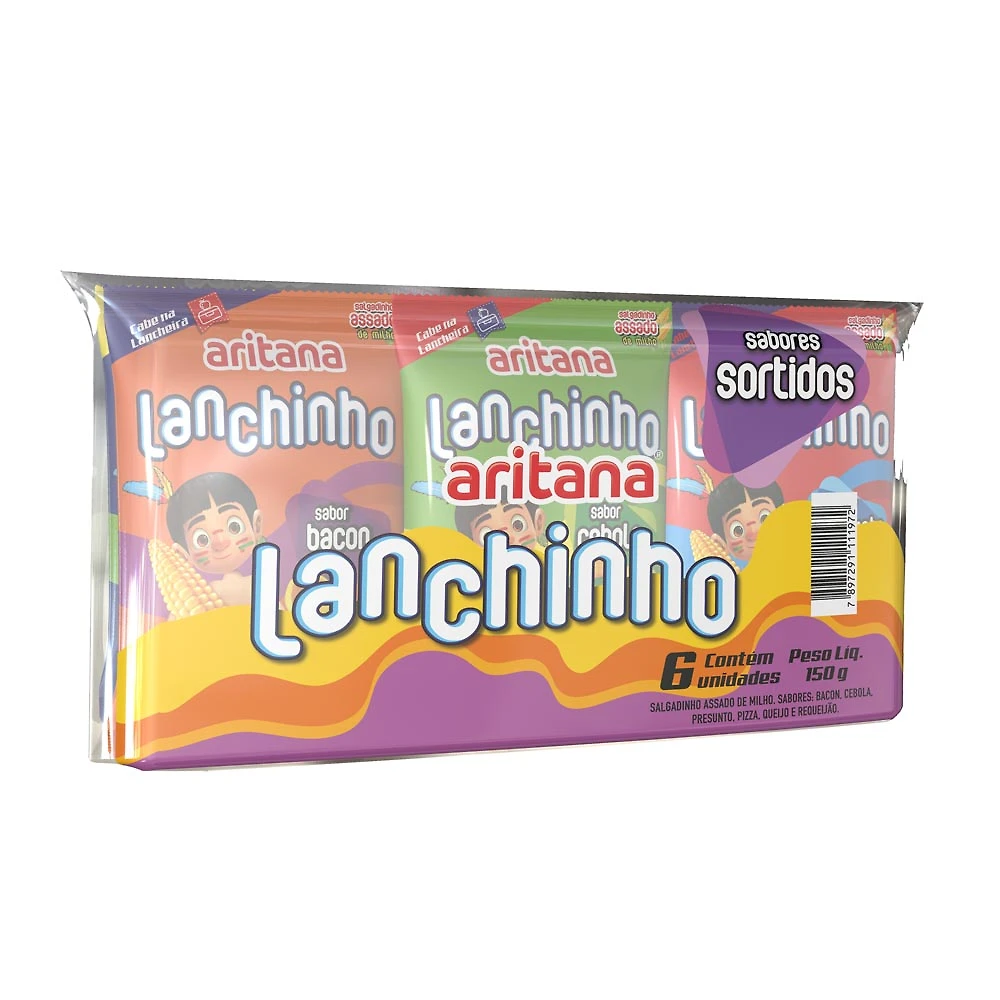 Salgadinho Aritana Lanchinho Sabores Sortidos Pacote com 6 Unidades 150g