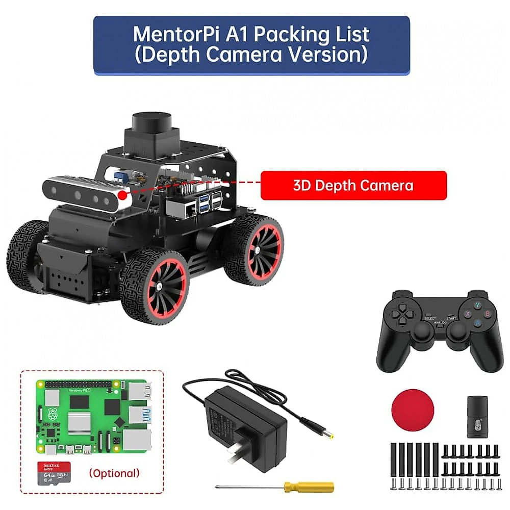 Hiwonder MentorPi A1 – Robô Carro com Chassi Ackermann, Câmera 3D e Lidar TOF – Kit Educacional ROS2 com Suporte a ChatGPT e Navegação Autônoma