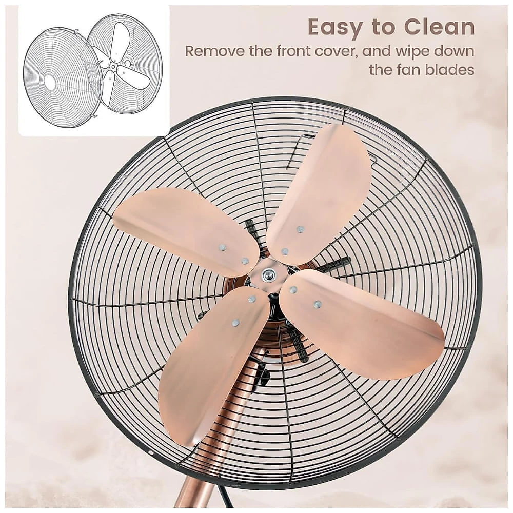 Ventilador de Pedestal Oscilante de Metal, Silencioso e Potente, com 3 Velocidades e Ajuste de Altura, 110V, COSTWAY, Cobre 110v
