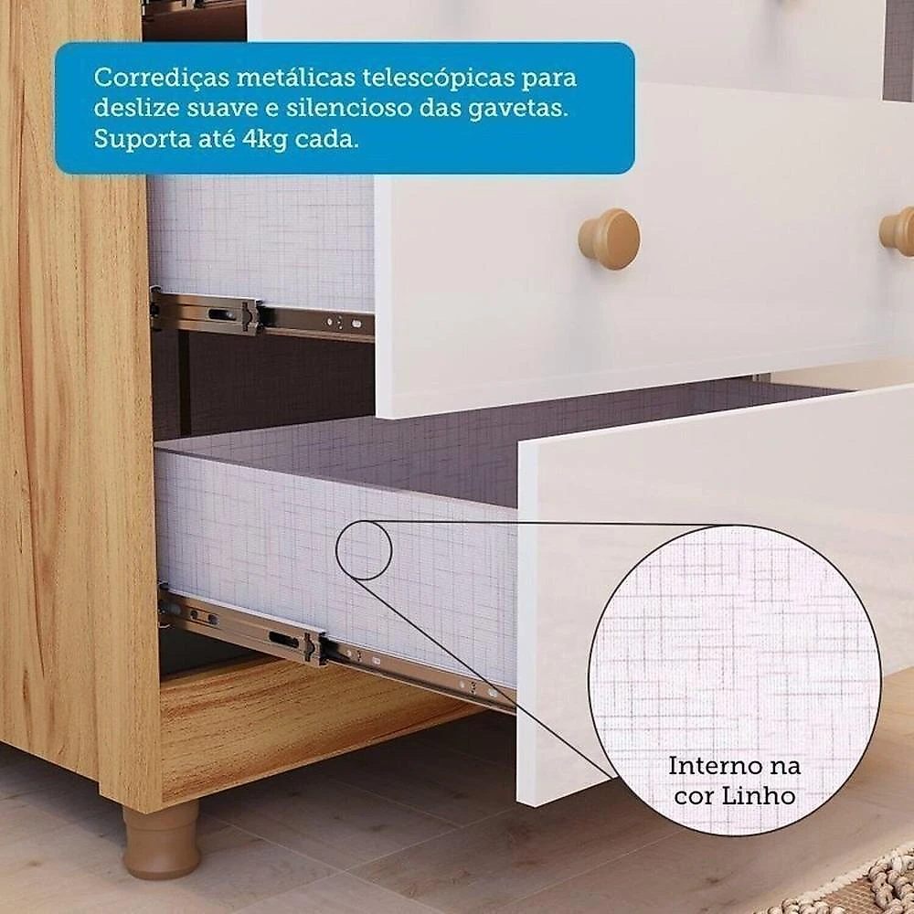Quarto de Bebê com Guarda-roupa Cômoda e Berço com Capitonê 100% Mdf Maya Provençal Espresso Móveis Branco Brilho/Amêndoa/Branco