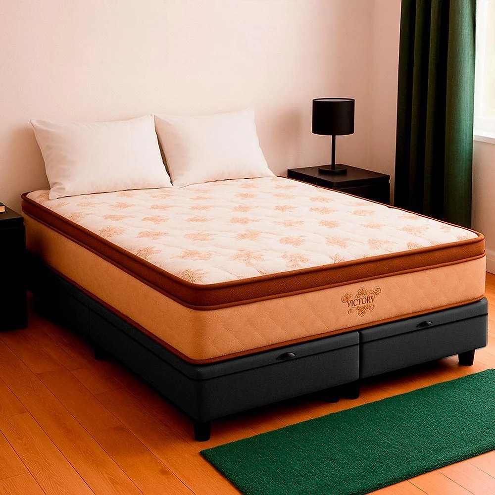 Cama Box com Colchão Queen Bravus Four Season Pillow Top Molas Ensacadas Cinza V-Store