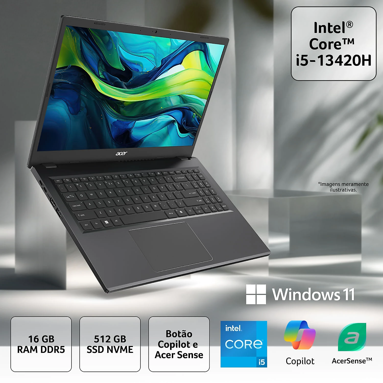 Notebook Acer Aspire Go 15 Notebook Acer Aspire Go AG15-71P-59FH Intel® Core™ i5-13420H 13ªG 16GB 512GB SSD Windows 11 Home 15.6"