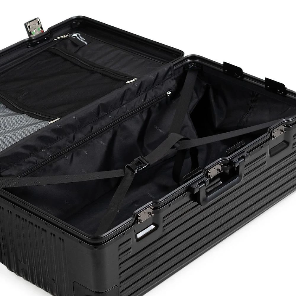 Mala de viagem grande ultra ampla policarbonato 4 rodas kyoto trunk prata preto - gg