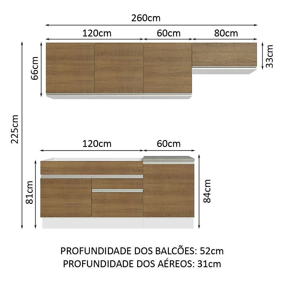 Armário De Cozinha Completa 260cm Branco/rustic Madesa