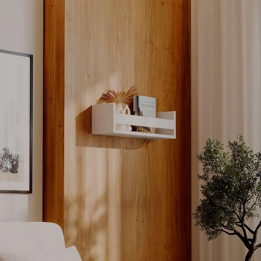 Prateleira Porta Objeto 50X12CM MDF Suporte Invisível Moderno Sala Branco Mercado das Prateleiras
